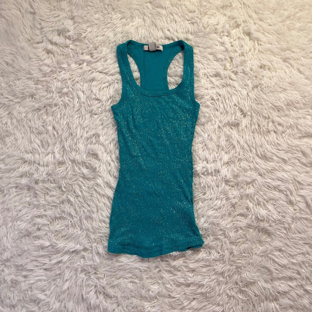 y2k teal glitter tank top small
